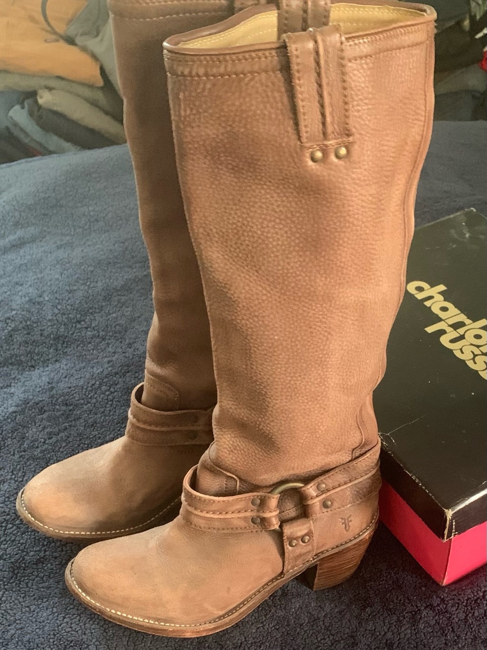 Frye Women's Over-the-Knee Harness Boots in Light Brown Leather